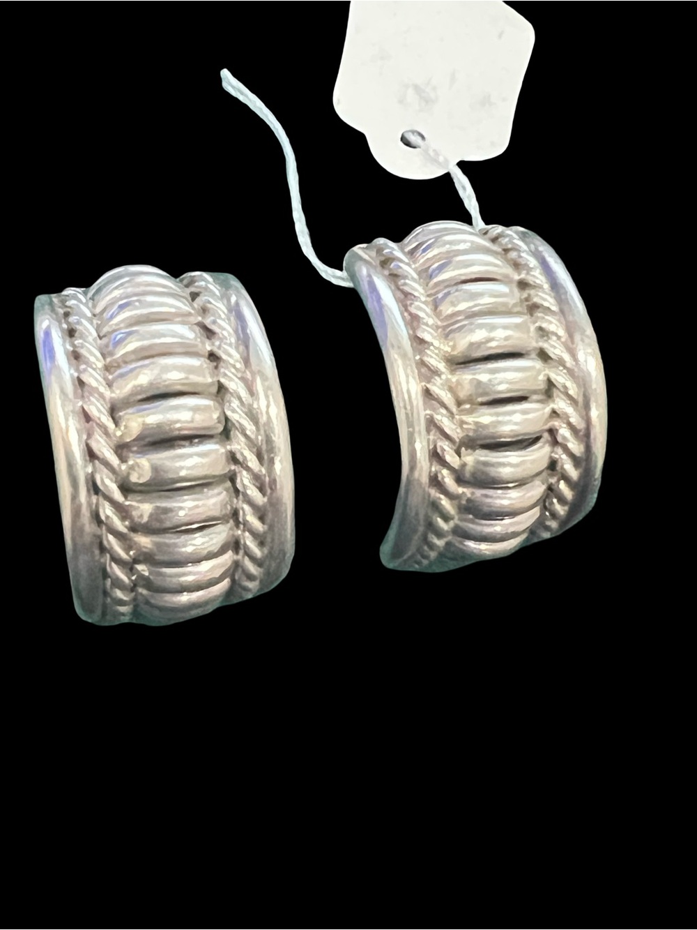 Sterling Silver Textured Hoop Earrings - Silver stud backs